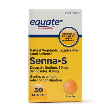 Equate Senna-S Natural Laxative Plus Stool Softener, 50 mg, 30