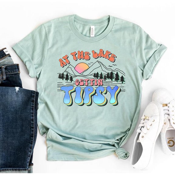 At The Lake Getting Tipsy T-shirt Camping Cute Fishing Tee Mountain Gift Adventure Vacation Top Nature