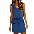 thumbnail image 3 of QATAINLAV Womens Summer Dress Casual Sleeveless V Neck Mini Dresses Tie Front Waist Beach Coverups with Pockets Blue S Spring Savings, 3 of 7