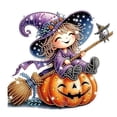 thumbnail image 2 of Lilixerw Halloween Diamond Art Hanging Ornament Decoration, Witch On Broom Pumpkin Pattern Wall Hanging Sign with Chain, for Door, Porch and Wall Display, 8 inch, 2 of 7
