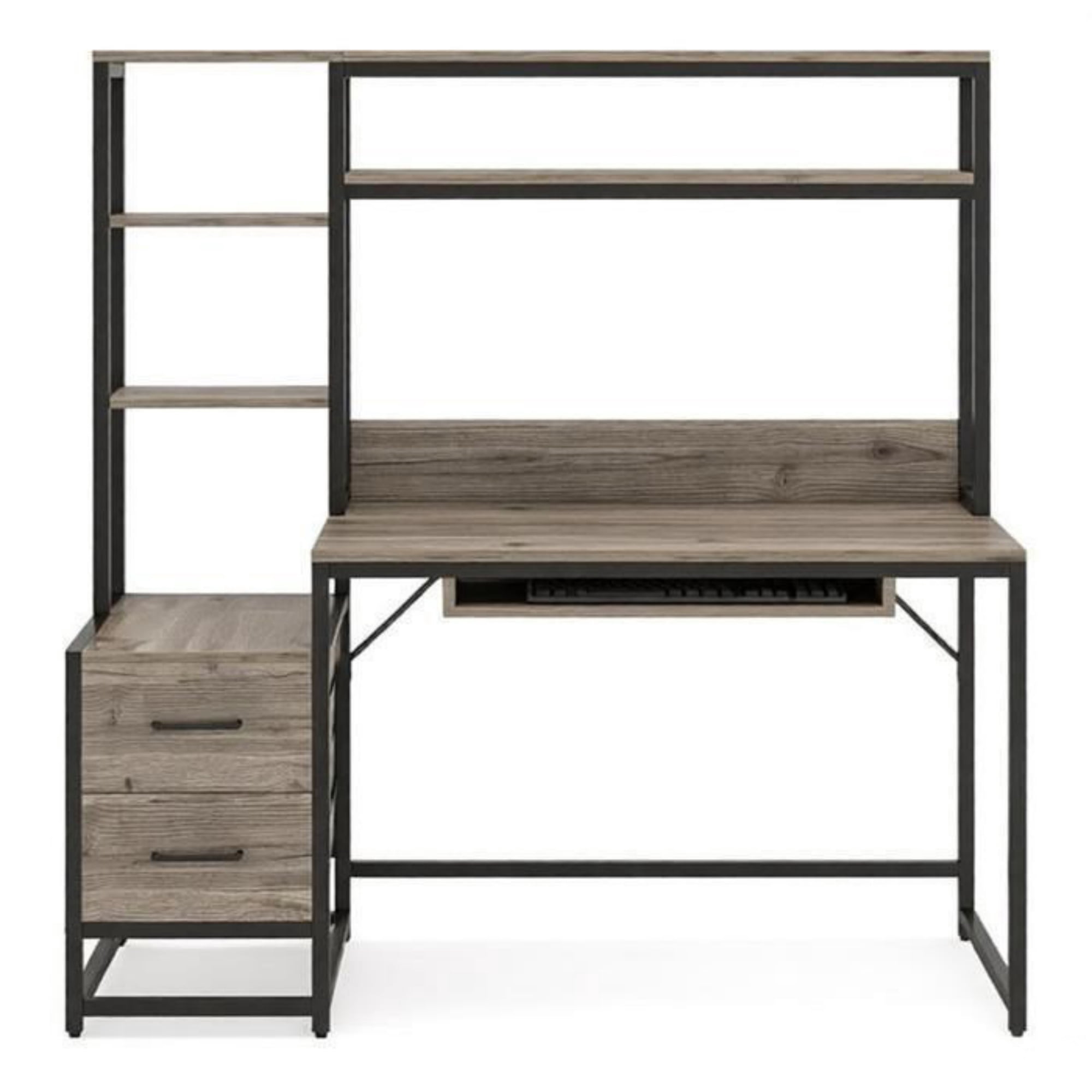 Astoutdoor Wood Computer Desk with 2 Drawers and Open Storage Shelves, 46.46 in Wide, 82.01 lb