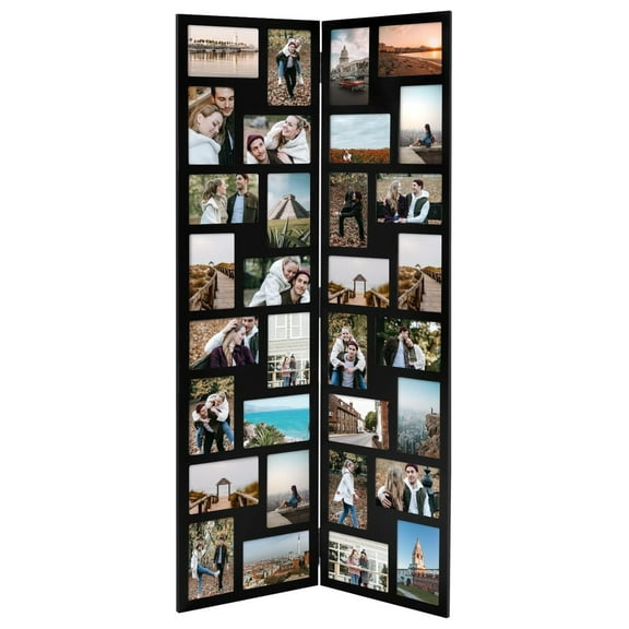 Black Wood Hinged Folding Screen-Style Collage Picture Photo Frame 32 Openings, 4x6