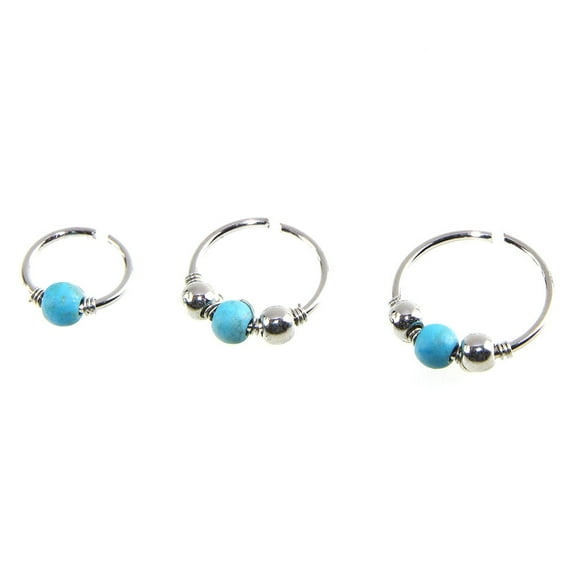 3pcs Nose Ring Nose Bead Studs Nostril Nose Earring Piercing Jewelry 6mm 8mm 10mm (Silver Bead & Turquoise)