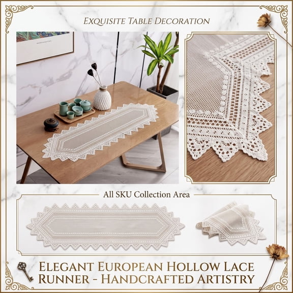 Vintage Lace Table Runner and Placemat Set, Elegant Floral Cutwork Tablecloth for Dining Table, Home Decor for Easter Decorations and Wedding Banquet