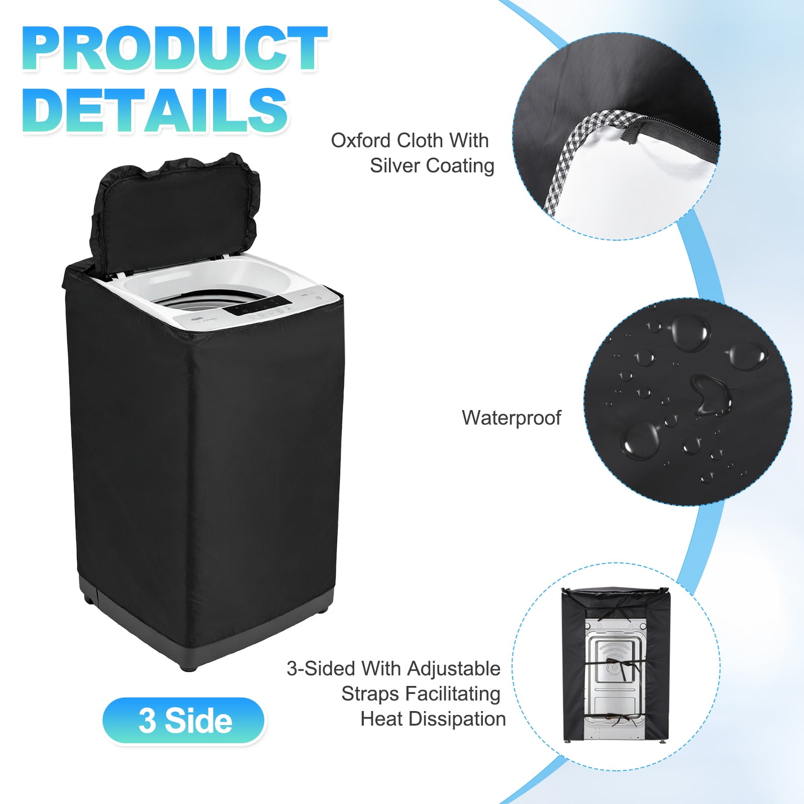 Uxcell 2 Pcs Washer and Dryer Covers 22"x24"x35"- Waterproof, Dustproof, Sun-Proof Top-loading 3 Side Washing Machine Cover for Laundry Room Balcony, Black