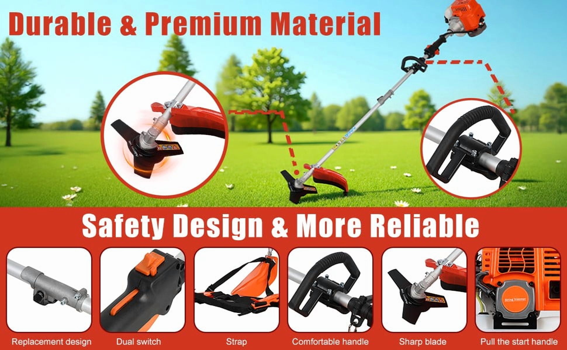 YNCE 52cc Gas Weed Eater,Gas String Trimmer,5 in 1 Cordless Hedge Trimmer[2 Stroke],Multi Garden Tools Brush Cutter, Weed Wacker, Pole Saw with Extension Pole, String Trimmer for Yard Lawn