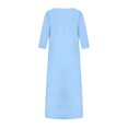thumbnail image 3 of Women's Cotton Linen Dress Mid Sleeve Midi Casual Plus Size Tunic Dress Solid Linen Loose Casual Crewneck Long Dress, 3 of 7