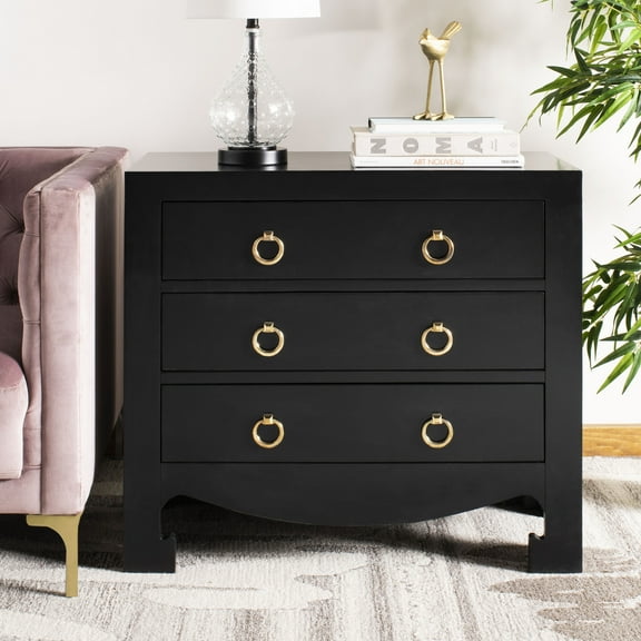 SAFAVIEH Dion Classic Solid 3 Drawer Chest, Lapis Black/Gold Handles