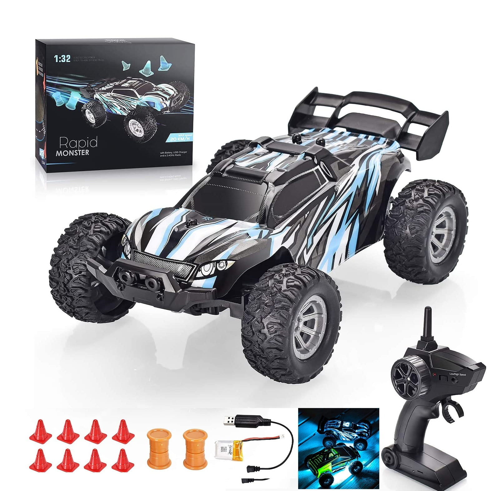 RC Car 1:32 Mini Scale RC Remote Control Racing Car 4WD Off Road Buggy High Speed Racing Stunt Car Vehicle Toy Great Present for Boys Birthday 