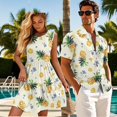 thumbnail image 3 of Yuyamidu Couples Vacation Outfits Matching Sets Mens Hawaiian Button Down Shirt Womens Sundress Summmer Short Sleeve Henley Shirts for Men and Women Matching Hawaiian Outfits Man L, 3 of 6