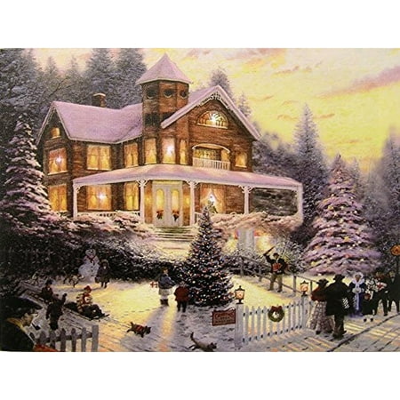 Pictures Christmas Scenes Christmas LED Wall Art - Winter Scene with a Victorian House in a Snowy Setting - Christmas Lights in the Trees Light Up ()