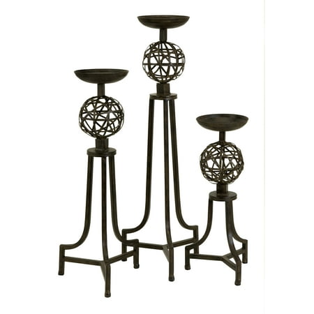 Mesh Metal Sphere Candlesticks - Set of 3
