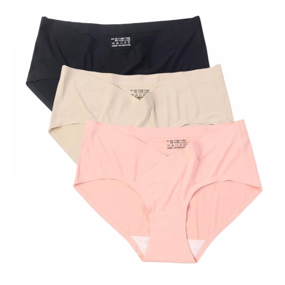 3 Pack Women's V-shaped Low-rise Pregnancy Briefs Comfortable Ice Silk Maternity Panties Solid Seamless Maternity Underpants