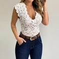 thumbnail image 3 of JINMGG Tank Tops for Women under $5,Women Solid V-neck Sheer Mesh Lace Sleeveless Slim Bodysuit White S, 3 of 9