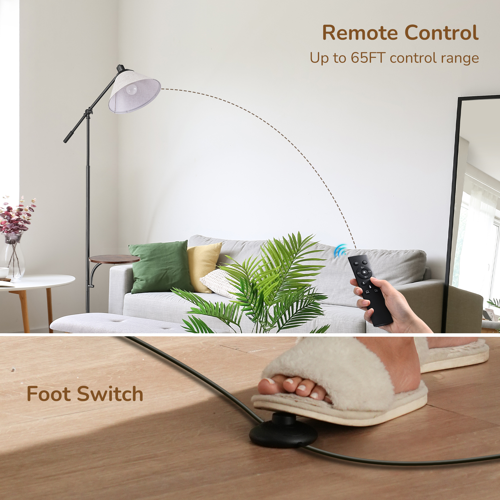 EDISHINE 68in Floor Lamp with Table for Living Room, Height Adjustable, 5CCT, Dimmable, Remote Contronl, Black, LED Light Bulb Included