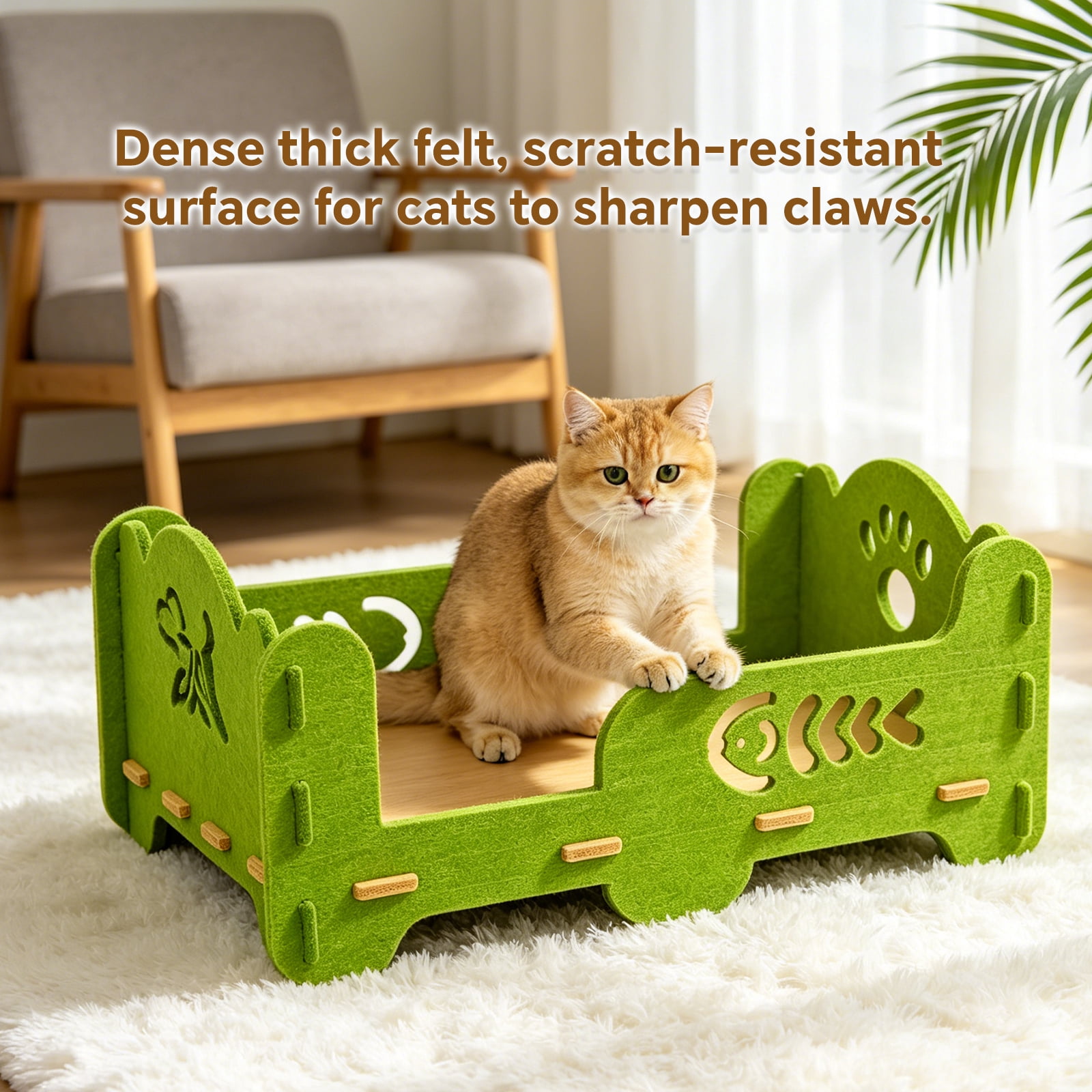 Felt Cat Bed, Portable Kitten Lounge House, Indoor Outdoor Pet Resting Bed, Furniture Protection Pet Supplies for Cats, Green 52x36x25cm