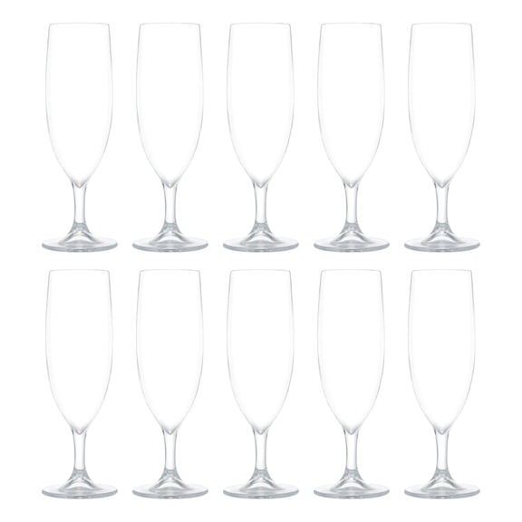 10 Plastic Champagne Flutes Set, 6.7 oz. - Plastic, Barware, Elegant - Clear
