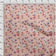 thumbnail image 3 of oneOone Cotton Jersey Peach Fabric Flower & Leaves Watercolor Dress Material Fabric Print Fabric By The Yard 58 Inche Wide, 3 of 4