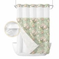 thumbnail image 2 of Green Flowers No Hook Shower Curtain Waterproof, Bathroom Curtains with Snap in Liners and See Through Top Window, Farmhouse Botanical Floral Leaves Art Hotel Style Bathtub Curtains Shower 72"Wx96"L, 2 of 8