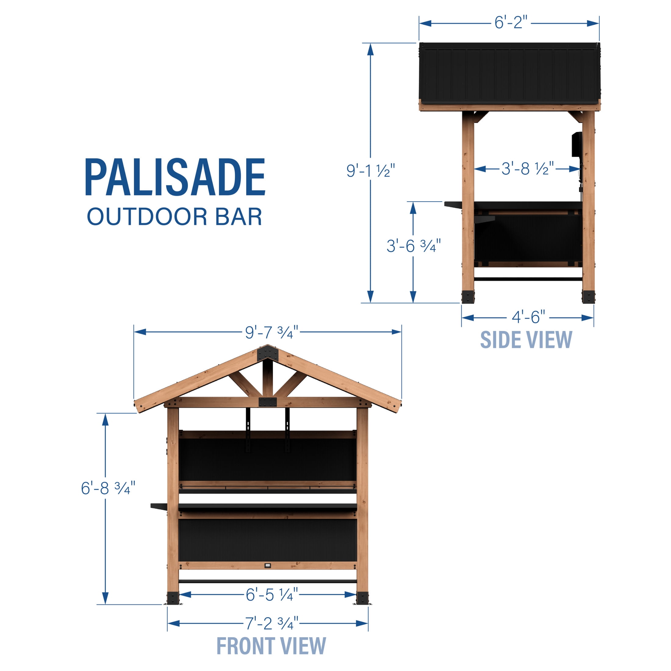 Backyard Discovery Palisade 9'x6' Cedar Wood Outdoor Bar, Galvanized Steel Roof, Bar Tops