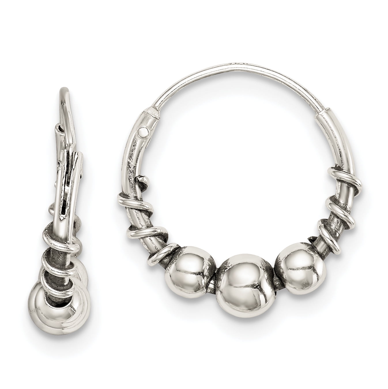 Core Silver - Sterling Silver Antiqued Beaded Endless Hoop Earrings