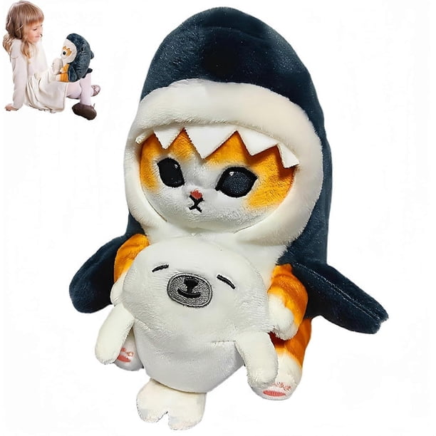 Cute Shark Cat Plush Doll - Soft Stuffed Animal Doll,Lovely Fat Shark Kitten Plushies,Perfect Pillow for Fans' Birthday Gifts (Seal Shark Cat)