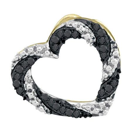 Gold Enhanced Yellow Diamond 10kt Yellow Gold Womens Color Enhanced Black Diamond Heart Fashion Pendant 1/6 Cttw ()