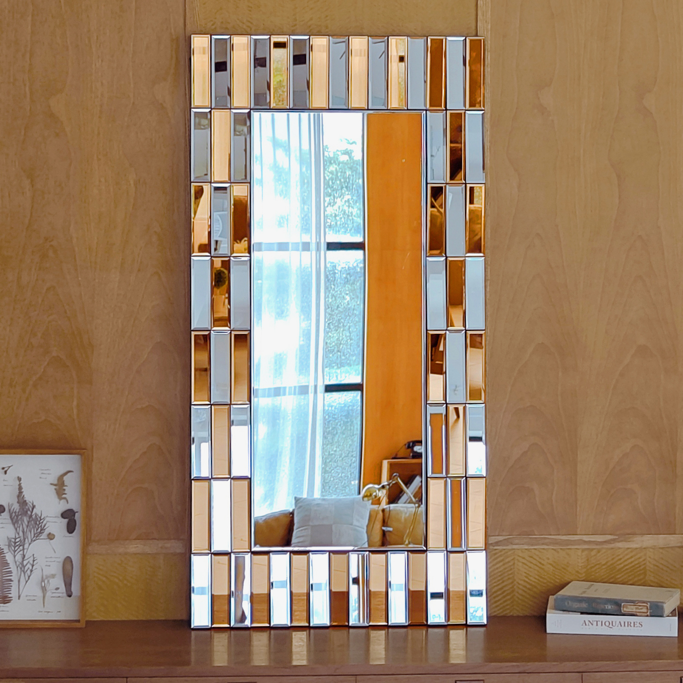 LUVODI Decorative Wall Mirror 3D Beveled Edge Art Hanging Mirror for Home Living Room 47x24in Square