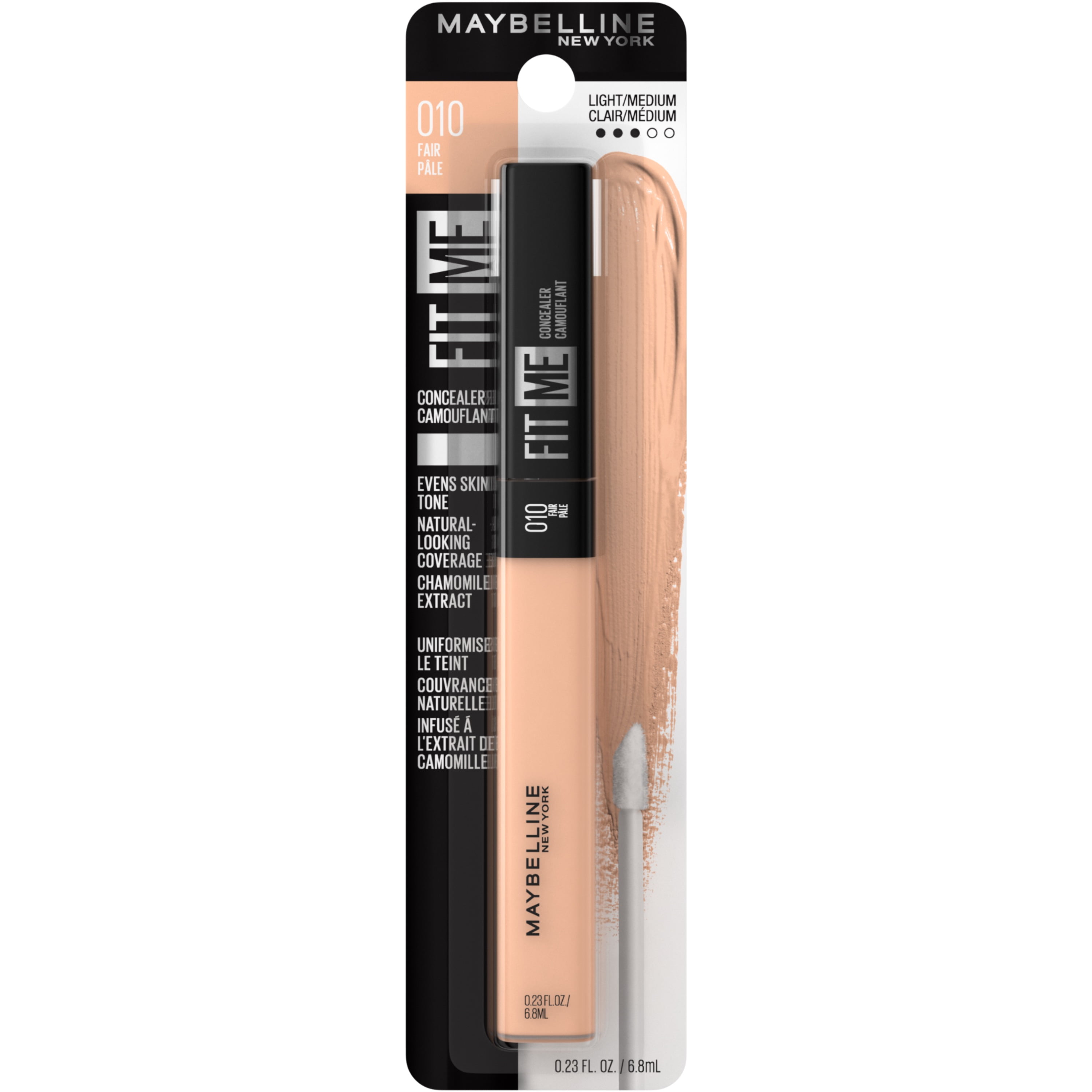 Maybelline Fit Me Liquid Concealer, Natural Coverage, Oil-Free, 10 Fair, 0.23 fl oz