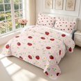 thumbnail image 3 of Erosebridal Vintage Bug Ladybug Quilt King,Watercolor Daisy Flowers King Coverlet Set,Ivory Red,3 Pieces,1 Bedspread and 2 Pillowcases, 3 of 7