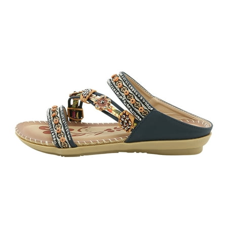 

Wmkox8yii Bohemian Flat Flower Rhinestone Sandals Outer Beach Sandals