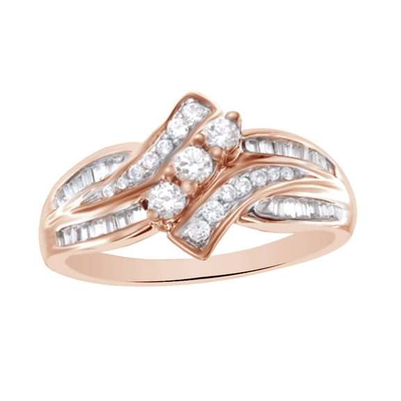 AFFY White Natural Diamond Three-Stone Bypass Ring In 10k Rose Gold (0.5 Cttw)