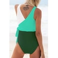 thumbnail image 2 of Maillot de Bain une Pièce pour Femmes, Enveloppant, à Blocs de Couleur, à Nouer sur le Côté, Vert Blanc, m, 2 of 6