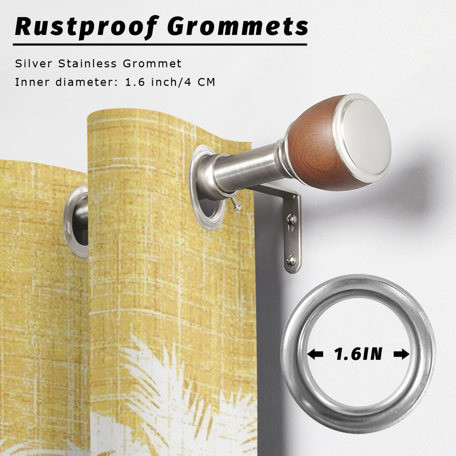 Palm Tree Outdoor Curtains for Patio, Tropical Plant Coastal Summer Yellow Sunshade Privacy Drapes Grommet Waterproof Outside Curtains for Porch/Cabana/Balcony 54"x 108", 1 Panel