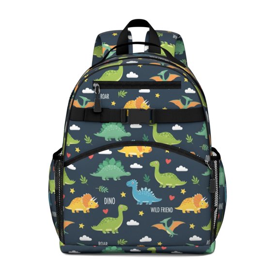 Dinosaur Pattern with Text Elements Cute School Backpack Bag for School with Padded Back and Adjustable Shoulder Straps 15.25"x11.5"x5.25"