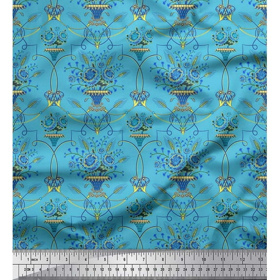 Soimoi Cotton Duck Fabric Pot & Artistic Flower Printed Fabric 1 Yard 42 Inch Wide