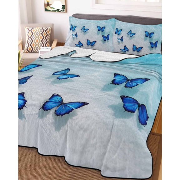 Navy Blue Butterflies Coastal Twin Size Down Alternative Comforter, Lightweight Comforter Quilt Bedding Set with Pillow Shams Summer Beach Ocean All Seasons Bed Comforter Duvet Insert 68"x86"