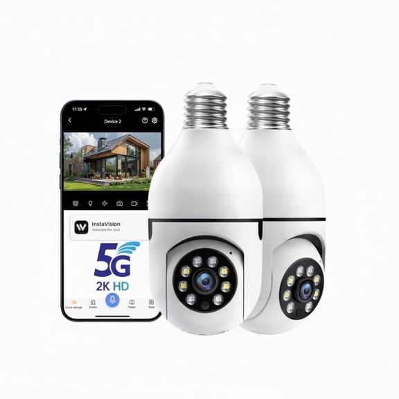 Light Bulb Security Camera, 2K Wireless WiFi Home Surveillance, 5G and 2.4GHz Dual Band, PTZ Camera