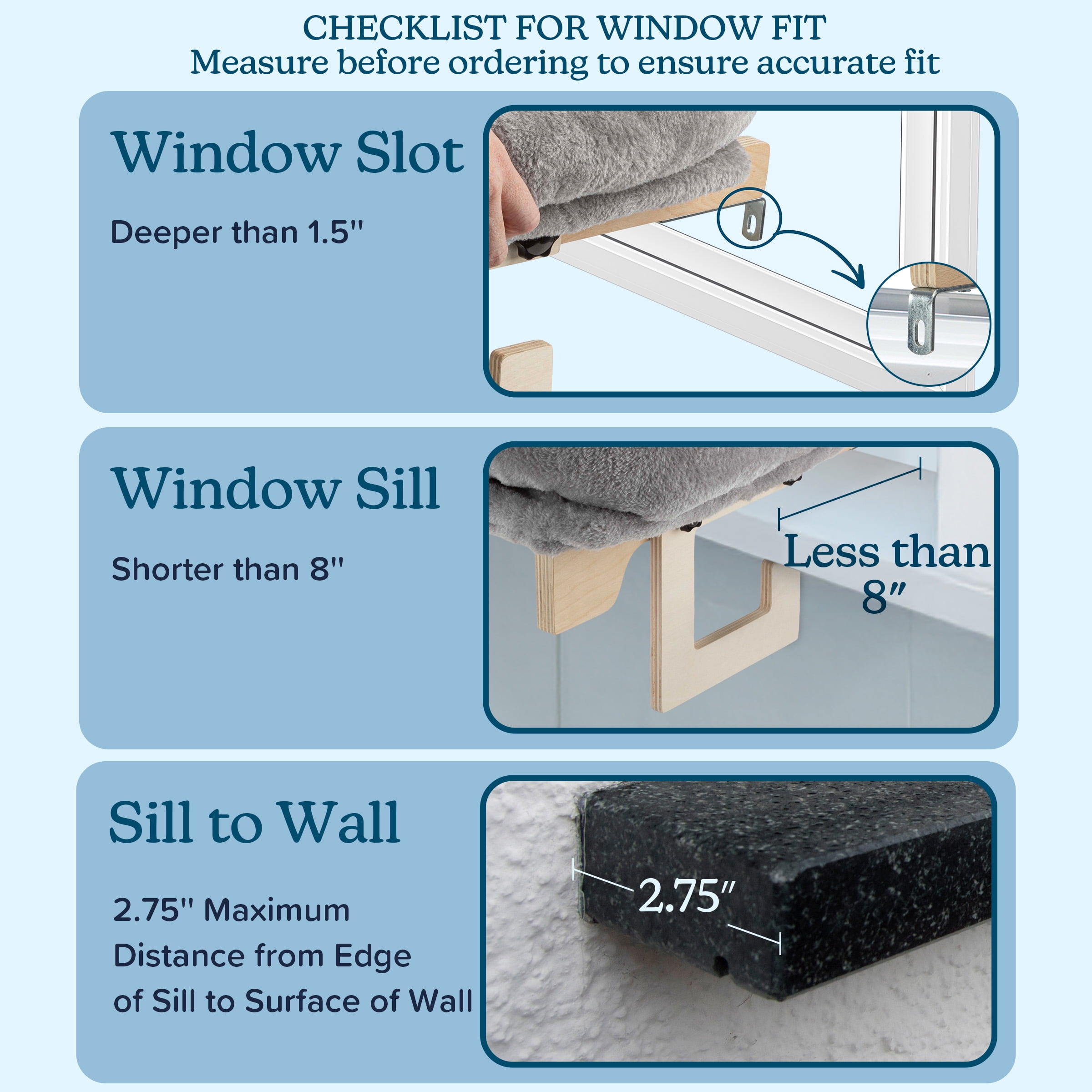 PETMAKER Cat Bed for Window Sill - Cat Window Perch with Bolster (Gray)