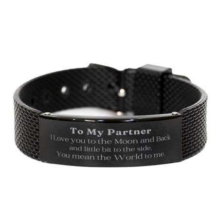 Partner Black Shark Mesh Bracelet, Engraved Love You to the Moon and Back, Perfect Gift for Birthday, Christmas, Anniversary and Holidays, Confidence and Inspiration