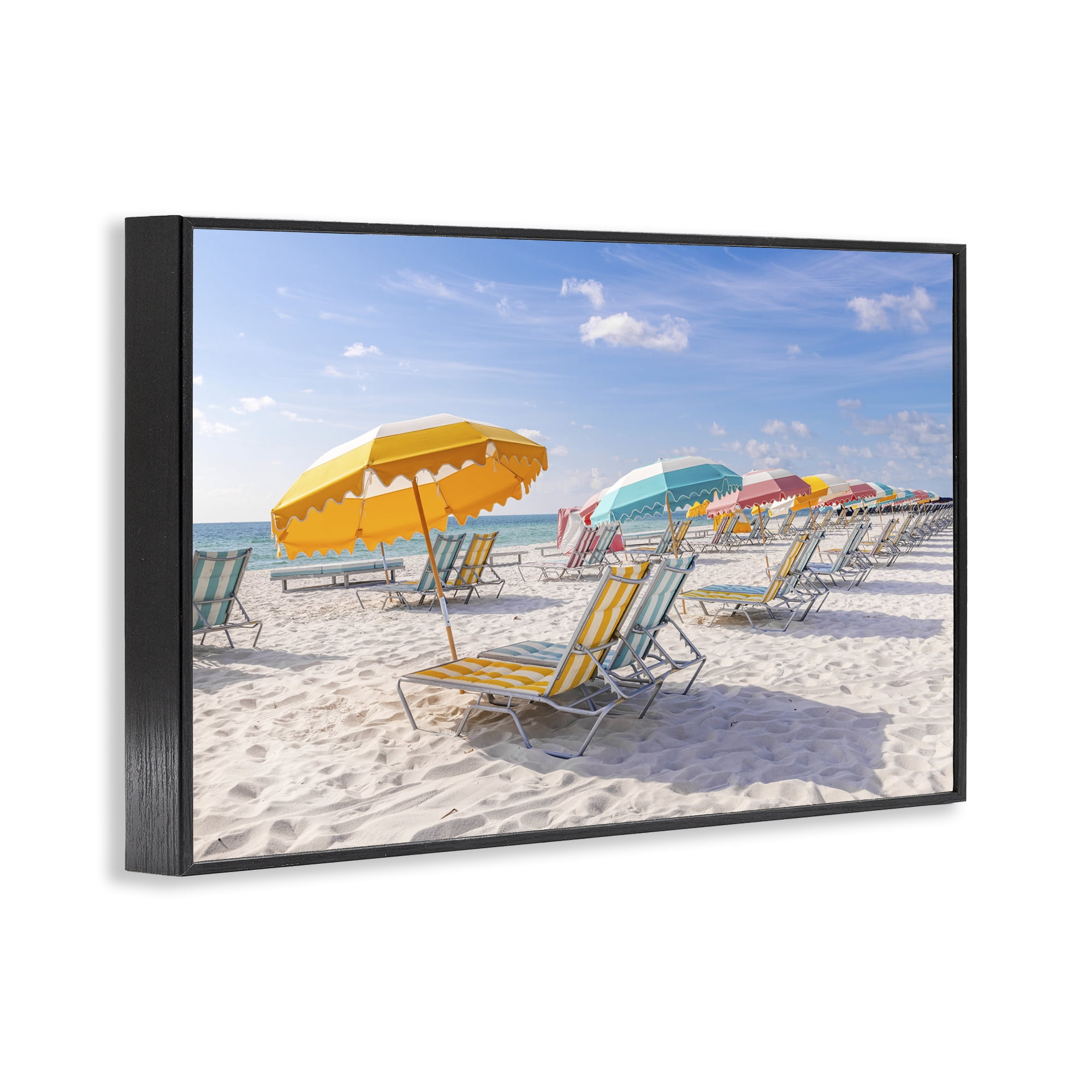 Stupell Industries Striped Umbrellas on Sunny Beach Black Framed Giclee Art, design by Richard Silver