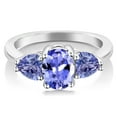 thumbnail image 3 of Gem Stone King 925 Sterling Silver Blue Tanzanite 3-Stone Ring for Women (1.96 Cttw, Oval 8X6MM, Gemstone Birthstone, Size 5), 3 of 5