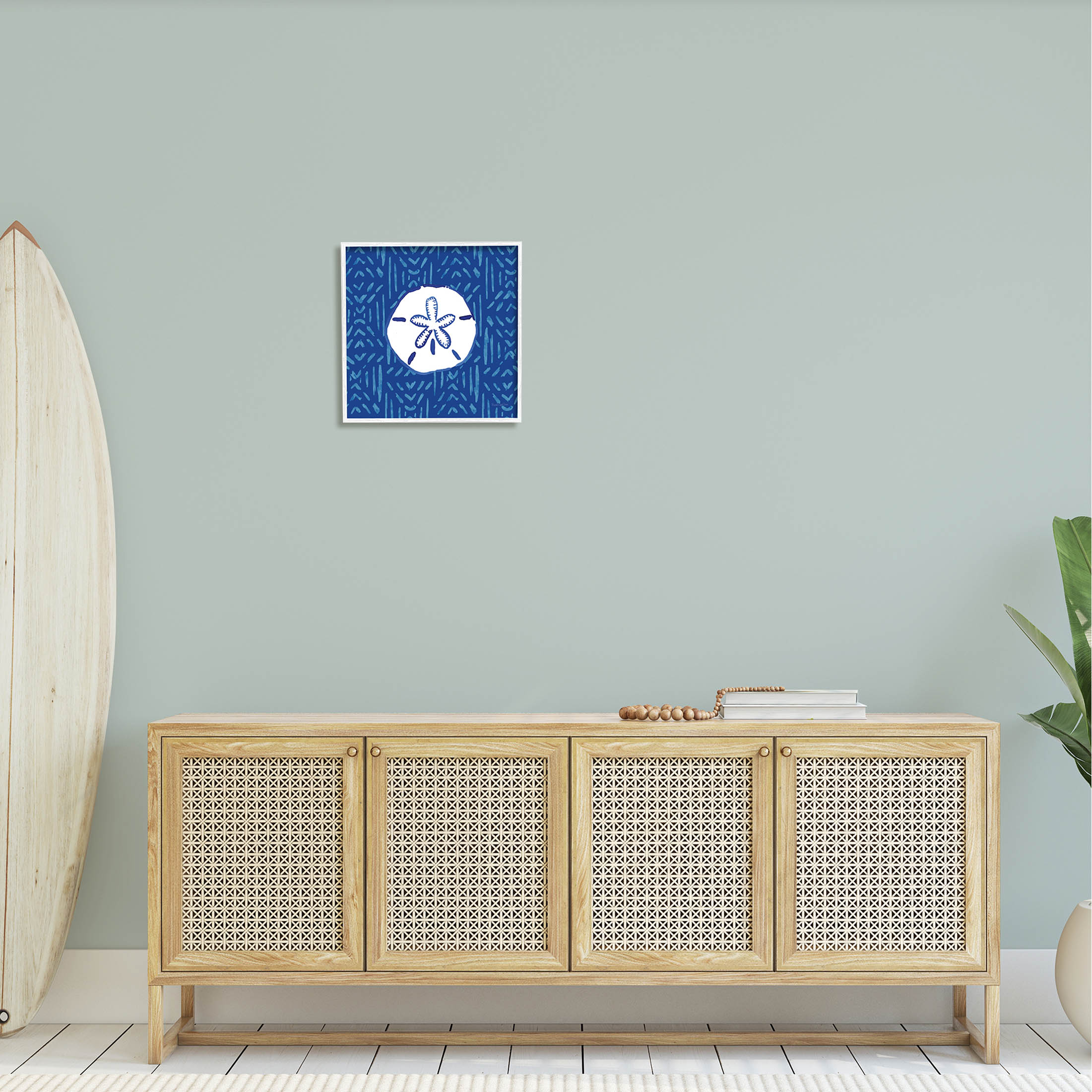 Stupell Industries Sand Dollar Seashell Stripe Pattern Graphic Art White Framed Art Print Wall Art, Design by Mercedes Lopez Charro
