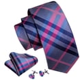 thumbnail image 2 of Juego de corbatas Barry.Wang, corbata de seda a cuadros, 150 cm, con gemelos, 2 of 6