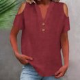 thumbnail image 2 of Loose Off The Shoulder Tops For Women Color Sólido Cuello en V Linen Feel Camiseta de Manga Corta, Tops de Lino para Mujeres Loose Fit Verano, 2 of 9