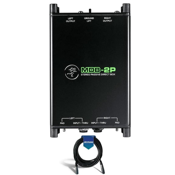 Mackie MDB-2P, Passive Stereo Direct Box - With 20' Heavy Duty 7mm Rubber XLR Microphone Cable