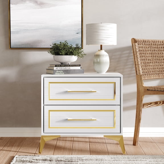 Castle Place Glam 2-Drawers Nightstand, White
