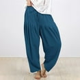 thumbnail image 2 of YYDGH Cotton Linen Pants for Women Summer Palazzo Lounge Pants Casual Baggy Elastic Waist Cropped Trouser with Pockets Blue XL, 2 of 5
