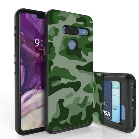 LG G8 ThinQ Case, PimpCase Slim Wallet Case + Dual Layer Card Holder Designed For LG G8 ThinQ (Released 2019) Green Hunting (Best Hunting Base Layers 2019)