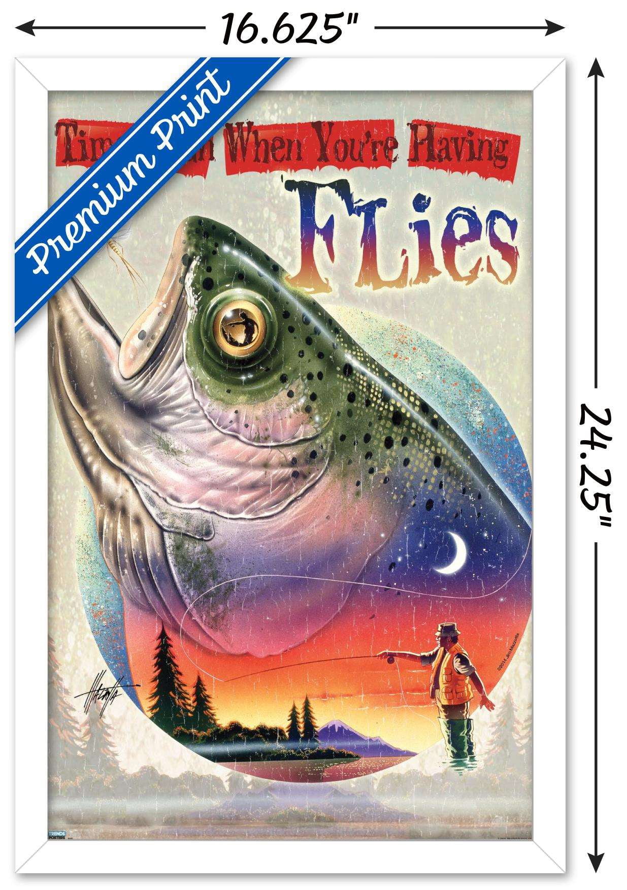 James Mazzotta - Bass Fly Fish Wall Poster, 14.725" x 22.375", Framed